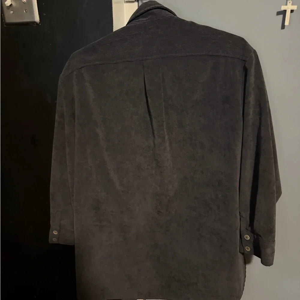 Zara Ribbed Dark Gray Collared Jacket - Picture 3 of 3